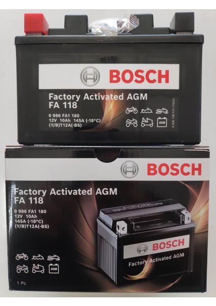 Bosch Fa 118 12 V 10 Amper 145 A YT12A Fabrikasyon Hazır Motosiklet Akü