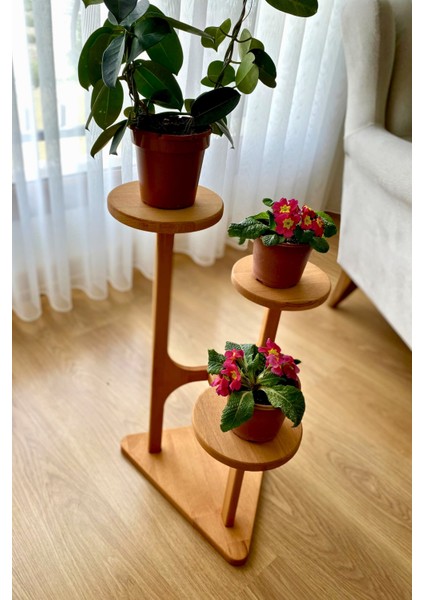 3 Raflı Ahşap Saksılık Çiçeklik | %100 Masif Kayın | Doğal, Şık ve Fonksiyonel Tasarım | Naturel Ahşap Renk fiyatları