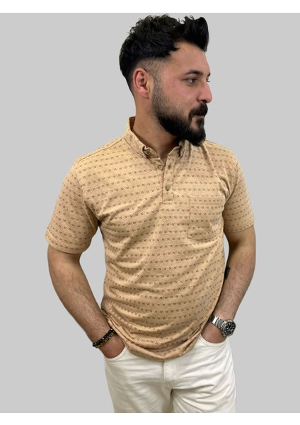 Erkek Bymn Desenli Cepli Polo Yaka Sütlü Kahve Tişört fiyatları