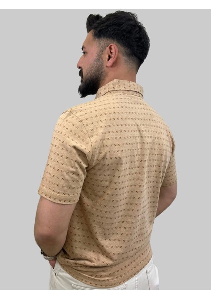 Erkek Bymn Desenli Cepli Polo Yaka Sütlü Kahve Tişört modelleri
