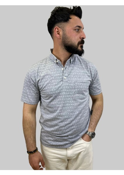 Erkek Bymn Desenli Cepli Polo Yaka Gri Tişört fiyatları