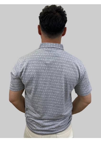 Erkek Bymn Desenli Cepli Polo Yaka Gri Tişört modelleri