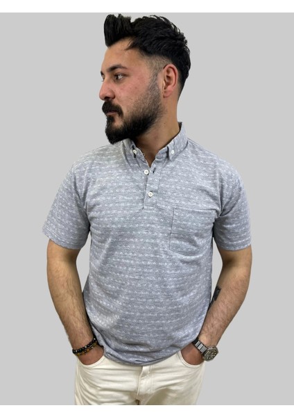 Erkek Bymn Desenli Cepli Polo Yaka Gri Tişört fırsatları