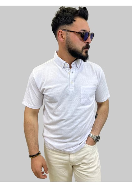 Erkek Bymn Desenli Cepli Polo Yaka Beyaz Tişört fiyatları