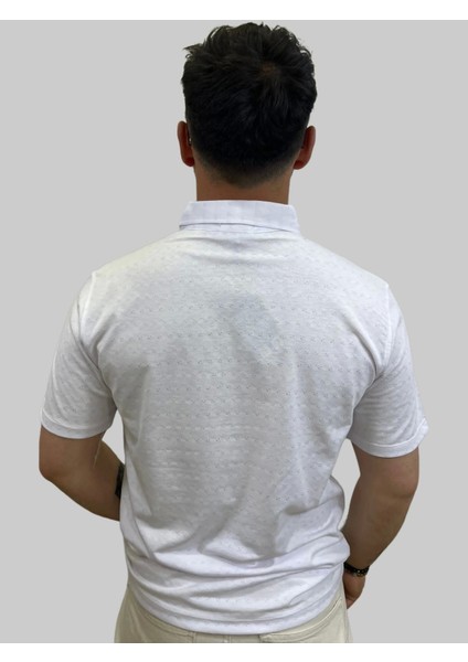 Erkek Bymn Desenli Cepli Polo Yaka Beyaz Tişört modelleri