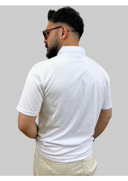Erkek Bymn Desenli Cepli Polo Yaka Beyaz Tişört indirimleri