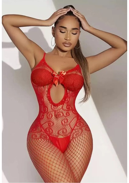 Kadın Askılı Fantezi Boydan Vücut Çorabı