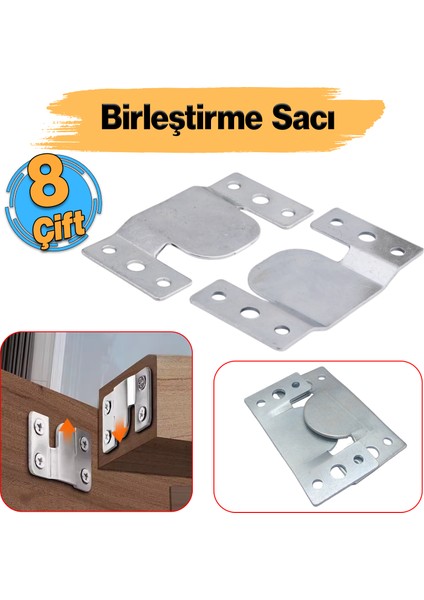 Metal (8 Çift Takım) Baza Başlık Mobilya Karyola Köşe Koltuk Birleştirme Sacı Saç Bağlama Braketi