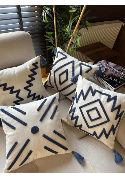 Premium | Punch Işlemeli 4’lü Kırlent Takımı – 40X40 cm | Polyester Kılıf + %100 Pamuk Iç Dolgu