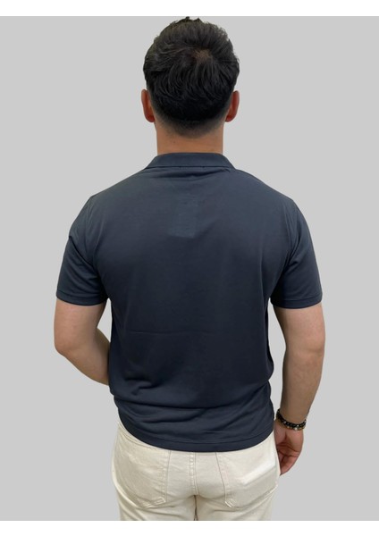 Erkek Gnsn Düz Ringelli Polo Yaka Füme Tişört modelleri