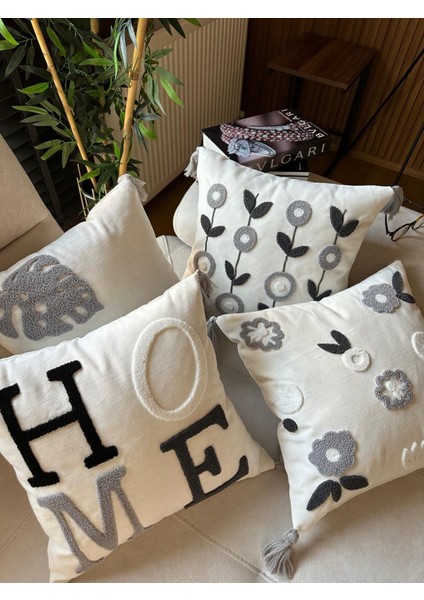 Premium | Punch Işlemeli 4’lü Kırlent Takımı – 40X40 cm | Polyester Kılıf + %100 Pamuk Iç Dolgu