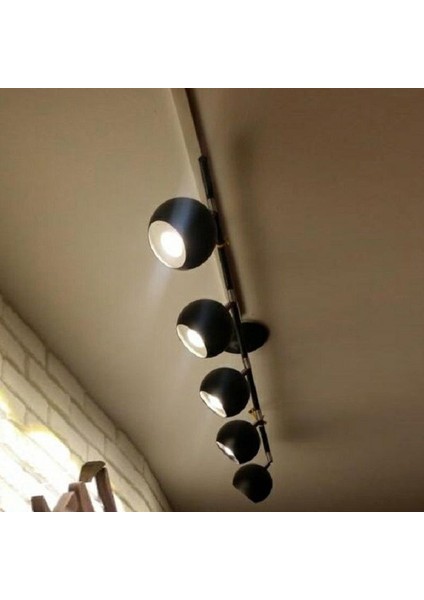 Retro Siyah 180 Derece Hareketli Modern Spor 5 Li LED Spot Avize Beyaz Ampullü