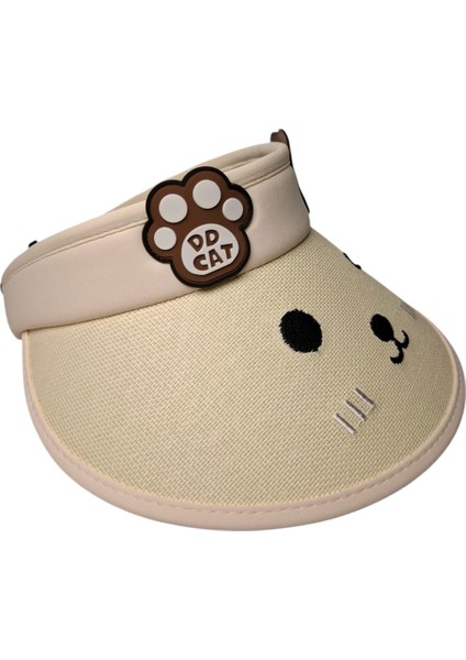 Spteks Kitti 6-12 Yaş Kız Çocuk Krem Renk Ayıcık Figürlü Hasır Vizör Yazlık Şapka modelleri