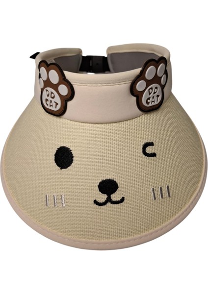 Spteks Kitti 6-12 Yaş Kız Çocuk Krem Renk Ayıcık Figürlü Hasır Vizör Yazlık Şapka fırsatları