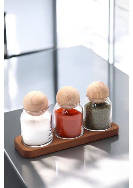 7 Parçalı Ahşap Baharatlık Seti, şık ve kullanışlı mutfak aksesuarı, 500 ml, TR menşei