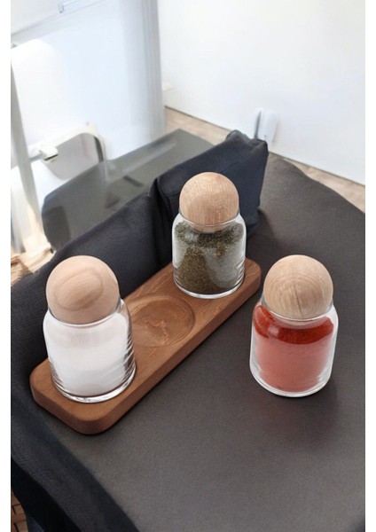 7 Parçalı Ahşap Baharatlık Seti, şık ve kullanışlı mutfak aksesuarı, 500 ml, TR menşei modelleri