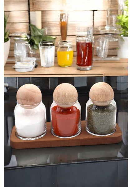 7 Parçalı Ahşap Baharatlık Seti, şık ve kullanışlı mutfak aksesuarı, 500 ml, TR menşei indirimleri