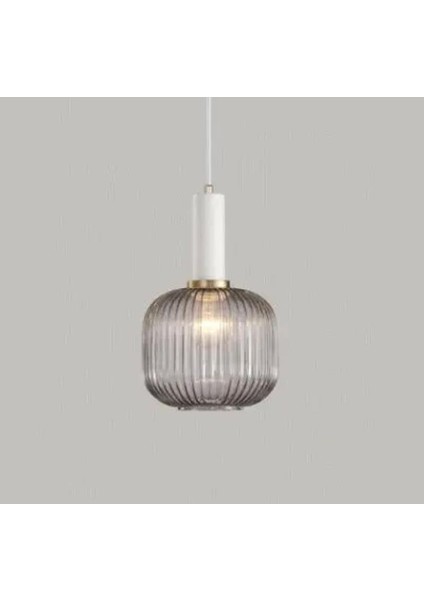 Rustik Dekoratif Metal Modern Beyaz Opal Füme Camlı Tekli Avize