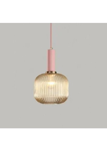 Rustik Dekoratif Metal Modern Pudra Somon Opal Bal Camlı Tekli Avize