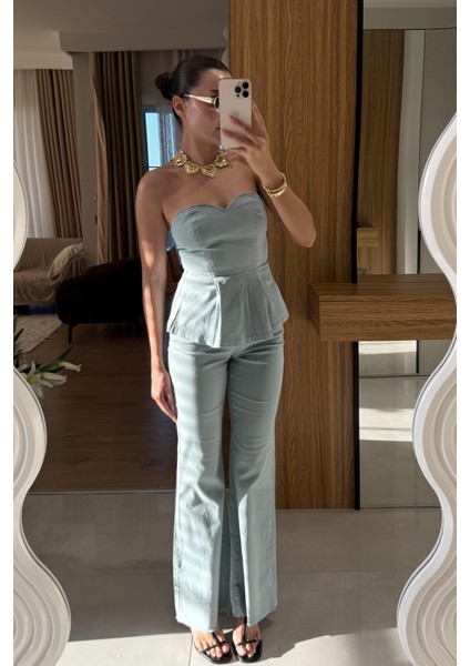 Straplez Volanlı Gabardin Takım fiyatları