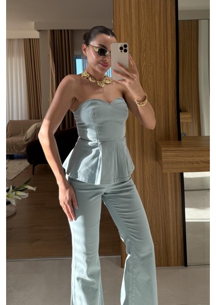 Straplez Volanlı Gabardin Takım modelleri