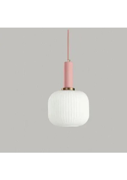 Rustik Dekoratif Metal Modern Pudra Somon Opal Beyaz Camlı Tekli Avize