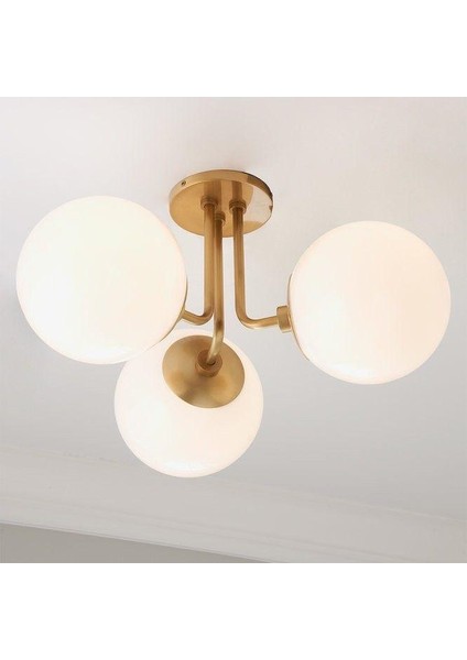 Metal Modern Eskitme Kaplama Tavan Plofyoner 3 Lü Opal Camlı Avize