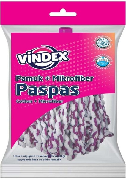 Yumuşak ve dayanıklı pamuk mikrofiber paspas, temizlikte mükemmel performans sağlar, yedek