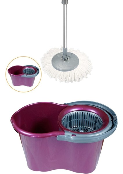 Renkli 19L Döner Başlıklı Temizlik Seti, Pratik ve Kullanışlı Çözüm, Spin Mop İçerir