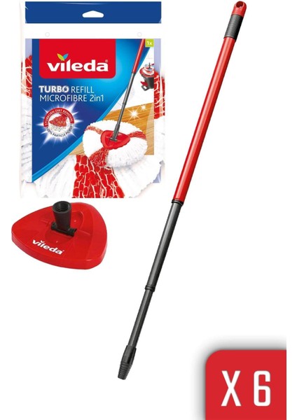Turbo Teleskopik Sap Üçgen Başlık 6 Lı Mikrofiber Yedek Paspas