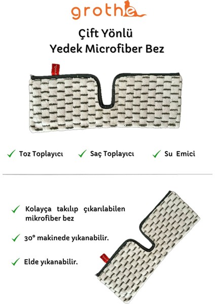 Çift Yönlü Mikro Fiber Sprey Mop Yedek Bezi, Gri- Krem, Microfiber, 1 adet