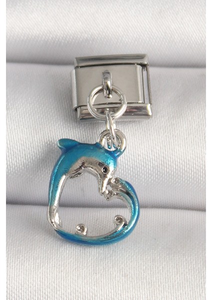 316L Çelik Gümüş Renk Mavi Yunus Model Nomination Charm