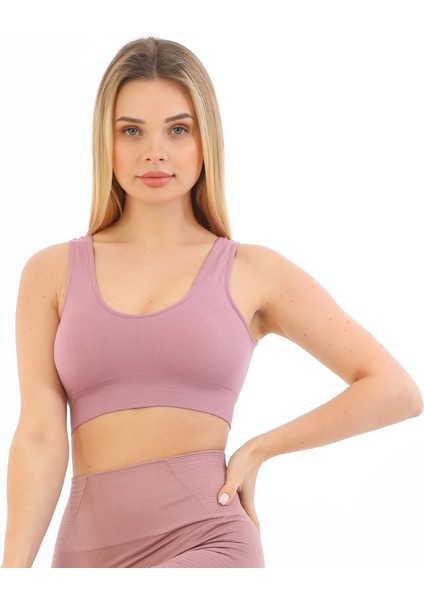 Inkasol Kalın Askılı Pedli Fitilli Crop Büstiyer 5704 Mürdüm