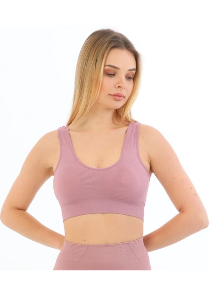 Inkasol Kalın Askılı Pedli Fitilli Crop Büstiyer 5704 Mürdüm