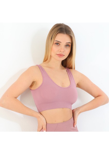 Inkasol Kalın Askılı Pedli Fitilli Crop Büstiyer 5704 Mürdüm