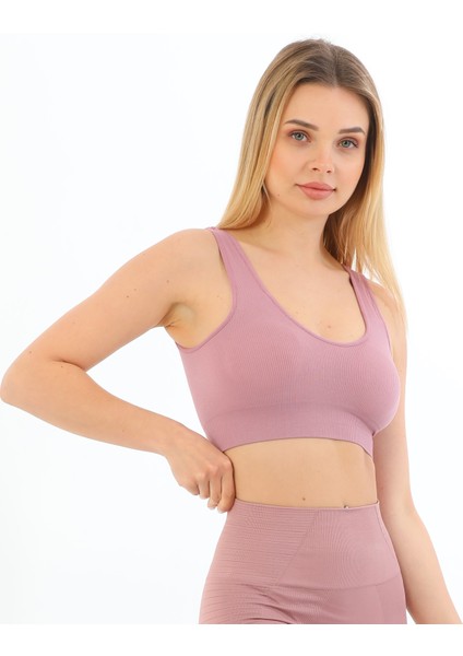 Inkasol Kalın Askılı Pedli Fitilli Crop Büstiyer 5704 Mürdüm