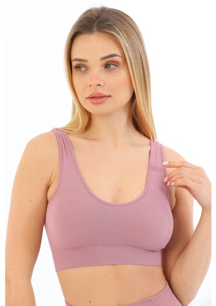 Inkasol Kalın Askılı Pedli Fitilli Crop Büstiyer 5704 Mürdüm