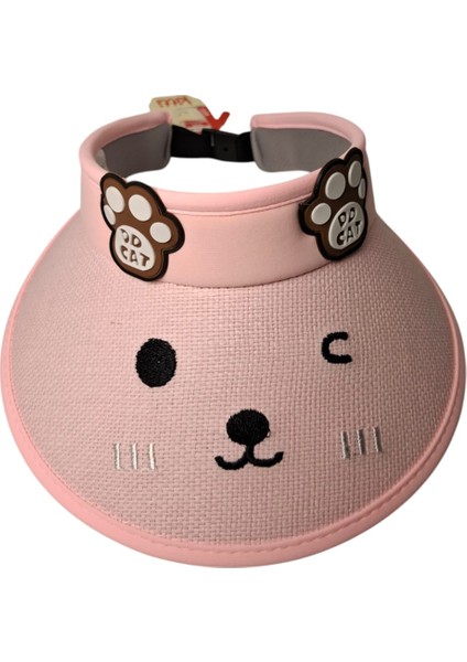Spteks Kitti 6-12 Yaş Kız Çocuk Pembe Renk Ayıcık Figürlü Düz Desenli Hasır Yazlık Vizör Şapka modelleri