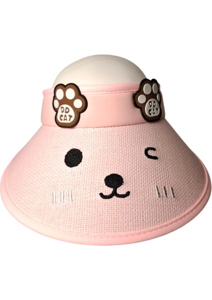 Spteks Kitti 6-12 Yaş Kız Çocuk Pembe Renk Ayıcık Figürlü Düz Desenli Hasır Yazlık Vizör Şapka fırsatları