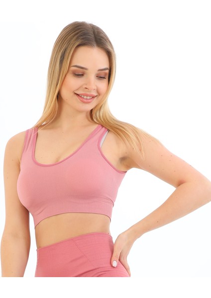 Inkasol Kalın Askılı Pedli Fitilli Crop Büstiyer 5704 Pembe