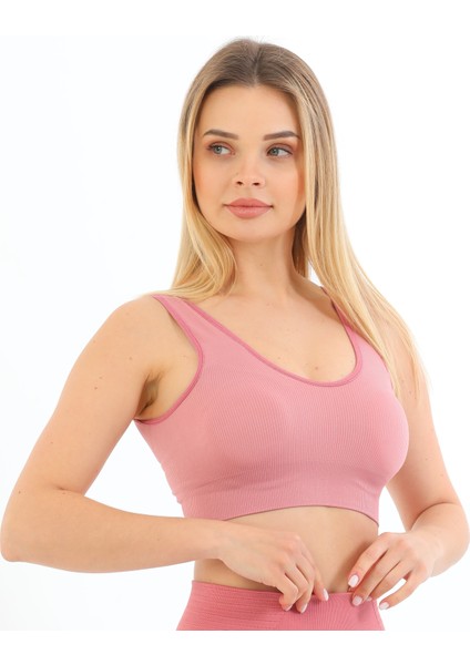 Inkasol Kalın Askılı Pedli Fitilli Crop Büstiyer 5704 Pembe
