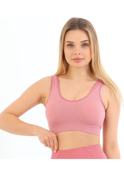 Inkasol Kalın Askılı Pedli Fitilli Crop Büstiyer 5704 Pembe