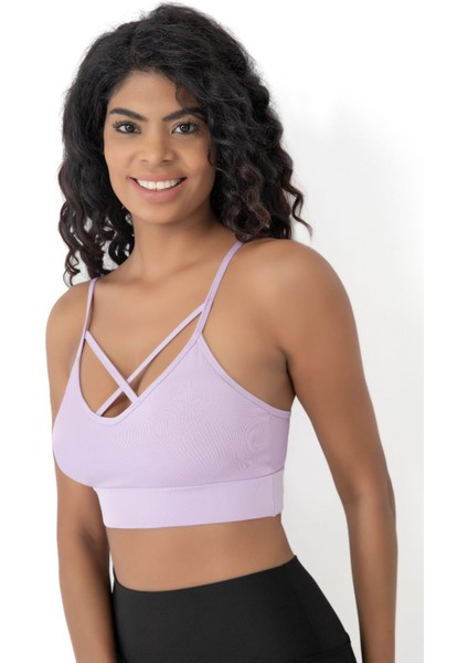 Önü Çapraz Detaylı Spor Crop Büstiyer 5800 Lila