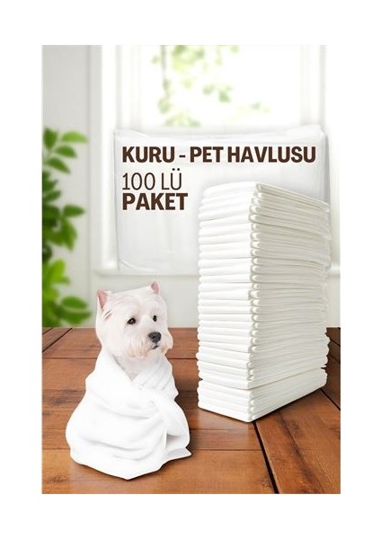 Pet Havlusu - Kedi Köpek Banyo Havlusu Tek Kullanımlık Kuru Havlu 40X80 cm 100 Adet