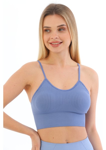 Inkasol Ince Ip Askılı Fitilli Pedli Crop Büstiyer 5702 Mavi
