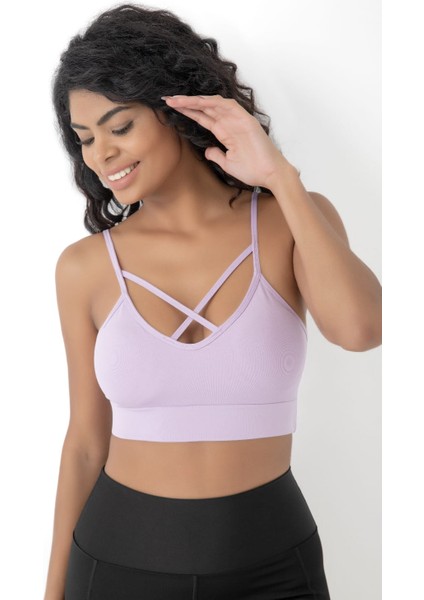 Önü Çapraz Detaylı Spor Crop Büstiyer 5800 Lila modelleri