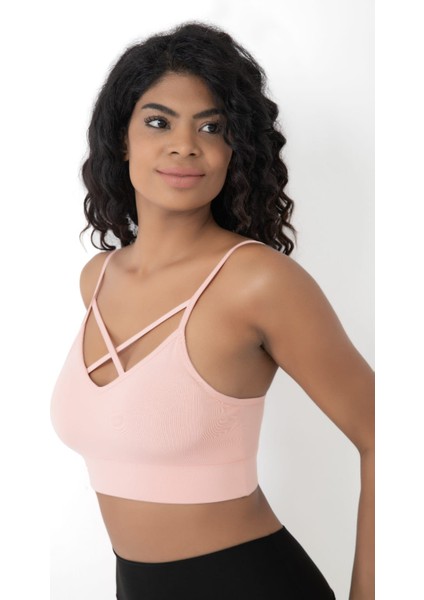 Önü Çapraz Detaylı Spor Crop Büstiyer 5800 Pudra fiyatları