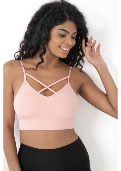 Önü Çapraz Detaylı Spor Crop Büstiyer 5800 Pudra fırsatları