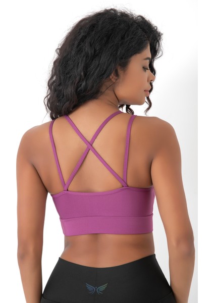 Arkası Çapraz Detaylı Spor Crop Büstiyer 5800 Açık Mürdüm