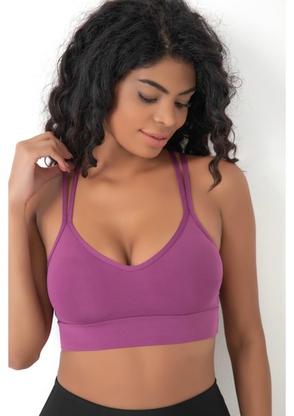 Arkası Çapraz Detaylı Spor Crop Büstiyer 5800 Açık Mürdüm modelleri